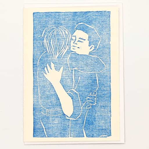Minimalist blue handmade card by Jamie Wing—perfect for expressing affection with simplicity.