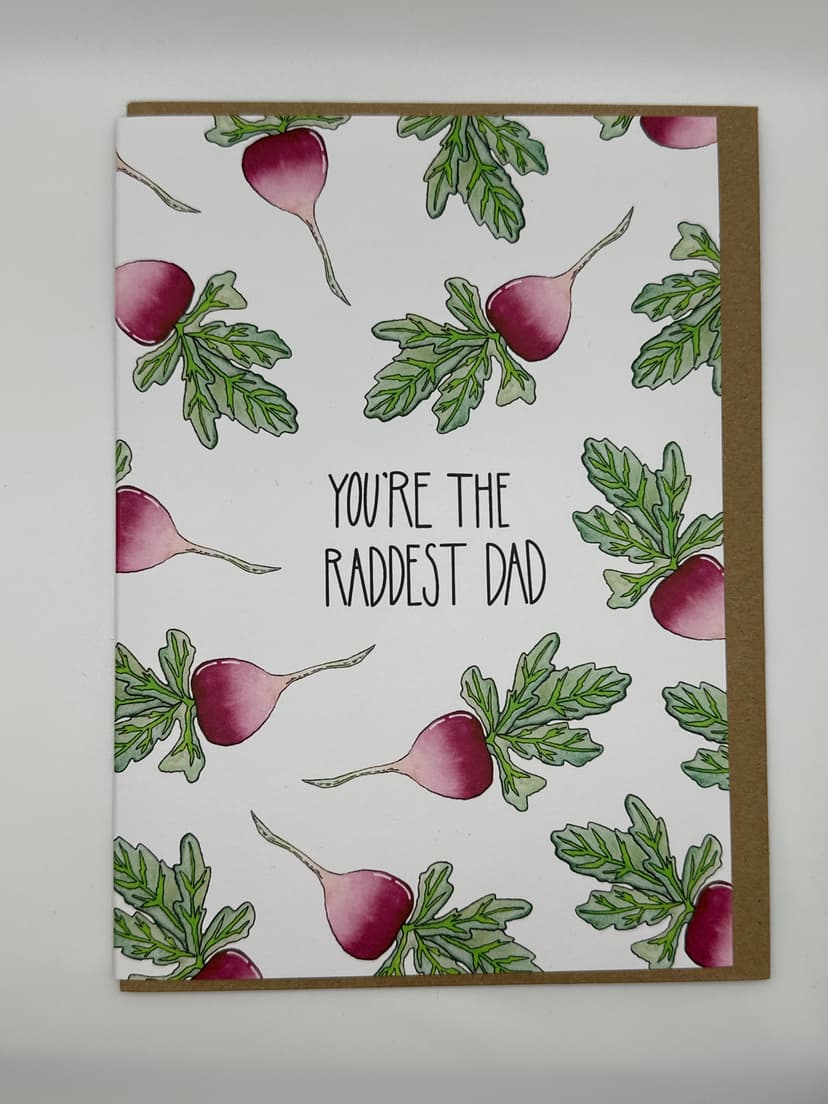 Bold, graphic Father’s Day card by Scribbs declaring 'Raddest Dad'—fun and confident for celebrating new or modern fatherhood.