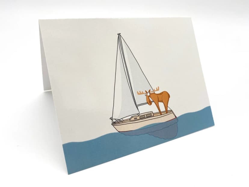 Whimsical Father’s Day card by Joe Rosshirt featuring a moose sailing a boat—perfect for dads with a playful or adventurous spirit.